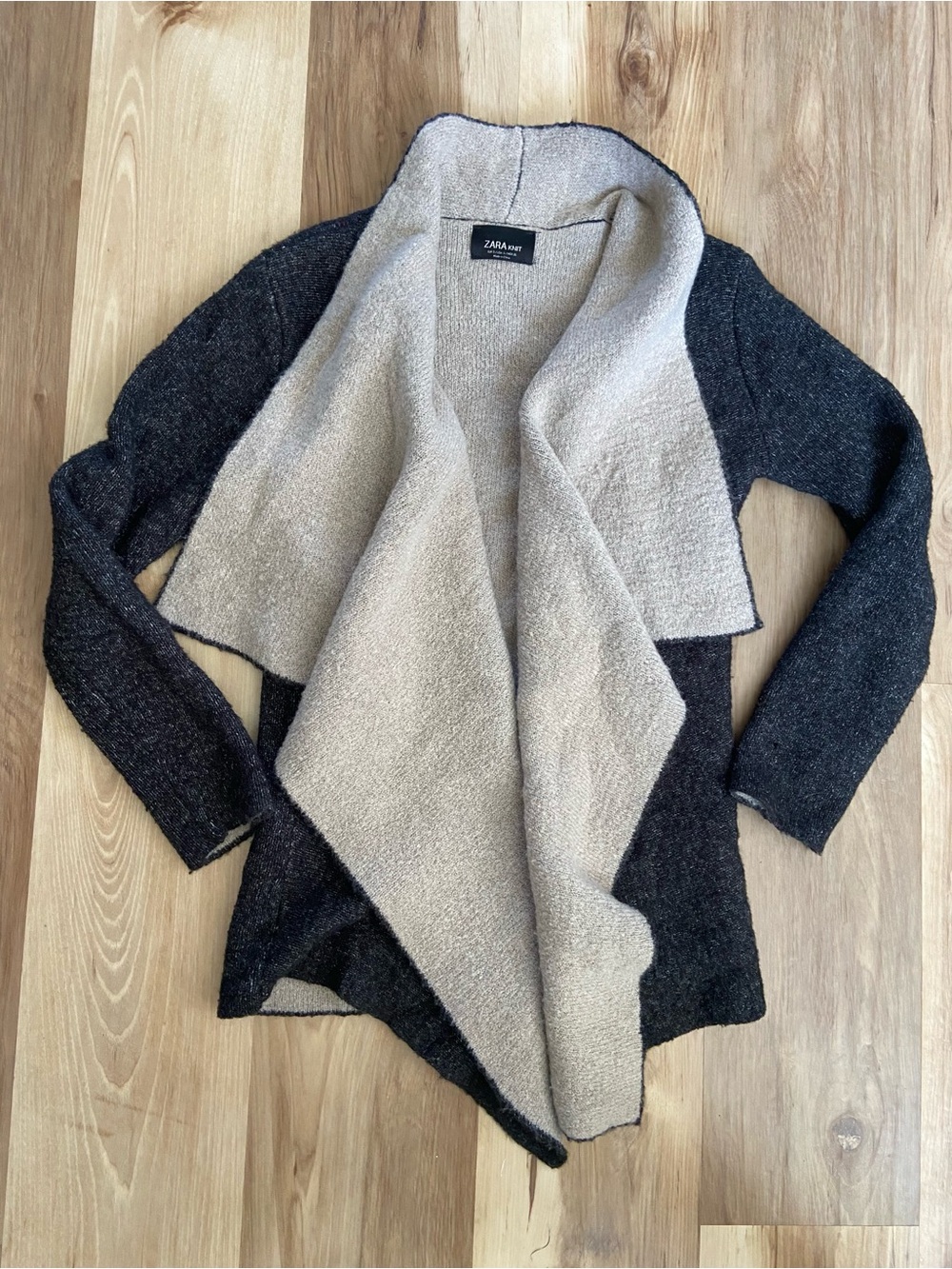 Zara Two-Tone Draped Cardigan - Black & Cream